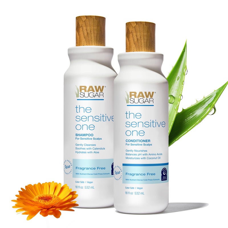 Raw Sugar Shampoo and Conditioner Set The Sensitive One Hair Care Duo 18 Fl Oz Each Gently Cleanses Soothes  Hydrates with Calendula  Aloe No Fragrance Sulfates  Parabens Vegan